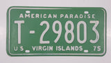 Vintage 1975 US Virgin Islands American Paradise Taxi Cab White Letters Green Metal Vehicle License Plate Tag T 29803