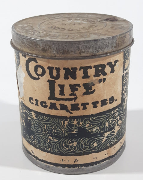 Antique John Player & Sons England Tobaccos and Cigarettes "Country Life" Cigarettes 3" Tall Tin Metal Canister with Paper Label