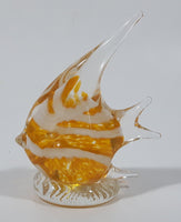 Clear White Yellow Tropical Angel Fish 3 1/2" Tall Blown Art Glass Sculpture