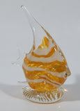 Clear White Yellow Tropical Angel Fish 3 1/2" Tall Blown Art Glass Sculpture