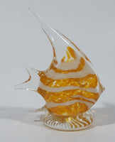 Clear White Yellow Tropical Angel Fish 3 1/2" Tall Blown Art Glass Sculpture