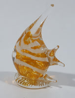 Clear White Yellow Tropical Angel Fish 3 1/2" Tall Blown Art Glass Sculpture