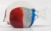 Clear Red White Blue Tropical Fish 4 3/4" Tall Blown Art Glass Sculpture