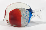 Clear Red White Blue Tropical Fish 4 3/4" Tall Blown Art Glass Sculpture