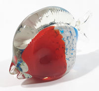 Clear Red White Blue Tropical Fish 4 3/4" Tall Blown Art Glass Sculpture