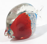 Clear Red White Blue Tropical Fish 4 3/4" Tall Blown Art Glass Sculpture