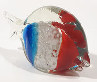 Clear Red White Blue Tropical Fish 4 3/4" Tall Blown Art Glass Sculpture