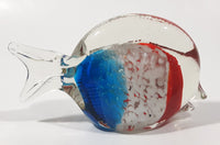 Clear Red White Blue Tropical Fish 4 3/4" Tall Blown Art Glass Sculpture