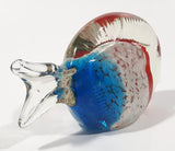 Clear Red White Blue Tropical Fish 4 3/4" Tall Blown Art Glass Sculpture