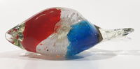 Clear Red White Blue Tropical Fish 4 3/4" Tall Blown Art Glass Sculpture