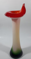 Red White Green Jack In The Pulpit Lily Shaped 11 3/4" Tall Art Glass Flower Bud Vase