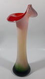 Red White Green Jack In The Pulpit Lily Shaped 11 3/4" Tall Art Glass Flower Bud Vase