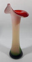 Red White Green Jack In The Pulpit Lily Shaped 11 3/4" Tall Art Glass Flower Bud Vase