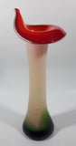 Red White Green Jack In The Pulpit Lily Shaped 11 3/4" Tall Art Glass Flower Bud Vase