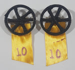 Vintage Black Rope 6 Spoke Wheel 1 1/8" Pin with Yellow Ribbon with 10 On It Set of 2