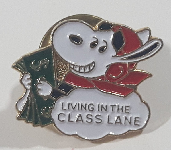 Rare Vintage Peanuts Snoopy Living In The Class Lane 5/8" x 3/4" Enamel Metal Lapel Pin