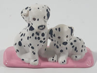 Mother and Baby Puppy Dalmatian Dogs on Pink Blanket 2" Wide PVC Toy Figure