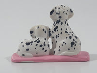 Mother and Baby Puppy Dalmatian Dogs on Pink Blanket 2" Wide PVC Toy Figure