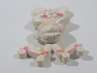 Vintage 1974 Avon Easter Bunny with Roller Skates Shaped Solid Glace Scented Perfume Fragrance Compact White Plastic 3 3/8" Brooch Pin