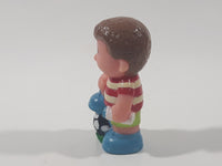 ELC Happyland Boy in Red and White Striped Shirt with Foot On A Soccer Ball Football Player 2 1/2" Tall Plastic Toy Figure