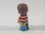 ELC Happyland Boy in Red and White Striped Shirt with Foot On A Soccer Ball Football Player 2 1/2" Tall Plastic Toy Figure