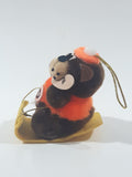 Vintage A&W Root Beer Bear Riding a Yellow Toboggan 3 3/4" Tall Plush Stuffed Character Hanging Christmas Tree Ornament