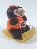 Vintage A&W Root Beer Bear Riding a Yellow Toboggan 3 3/4" Tall Plush Stuffed Character Hanging Christmas Tree Ornament