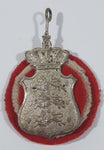 Vintage Royal Crown Crest Coat of Arms Shaped 1 1/4" x 1 3/4" Red Felt Backed Metal Military Medal Badge Insignia