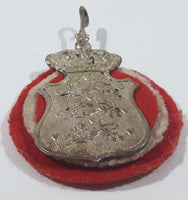 Vintage Royal Crown Crest Coat of Arms Shaped 1 1/4" x 1 3/4" Red Felt Backed Metal Military Medal Badge Insignia