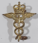 Vintage Royal Air Force Medical Corps Crown Wings Snake 7/8" x 1" Gold Tone Metal Collar Badge Military Insignia