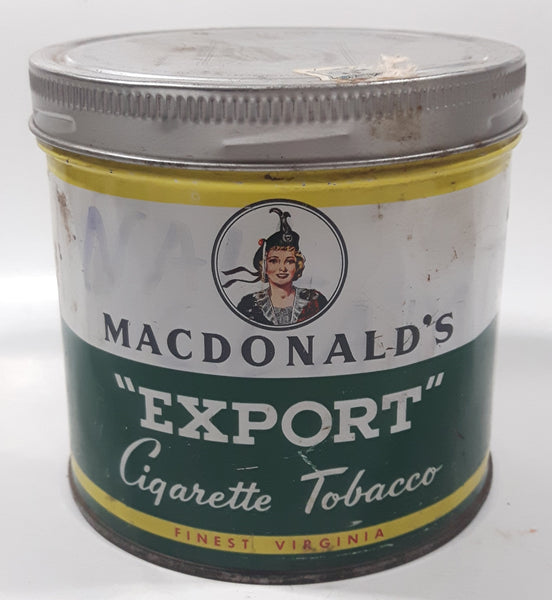 Vintage Macdonald's Export Finest Virginia Cigarette Tobacco 8 oz Metal Tin Can