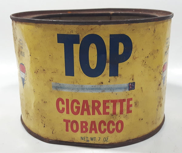 Vintage TOP Cigarette Tobacco 7 oz Yellow Metal Tin Can No Lid