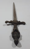 Vintage Joan of Arc Bronze 12" Metal Letter Opener Sword with '1732' Brown Leather Sheath Wall Hanging