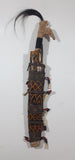 Primitive Antique Borneo Dayak Headhunter Human Hair, Bone, and Teeth Hand Woven and Tied Hand Painted Double Twin Tribal Mandau Bush Knife Sheath