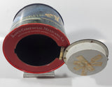 Vintage Banco Comercial Mexicano, S.A. Institucion De Deposito, Ahorro Y Fideicomiso Retro Space Age Cartoon Family and Robot Graphics with Rear Clock Hands 7 1/2" Tall Tin Metal Combination Coin Bank Safe Vault