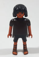 2008 Geobra Playmobil Black Haired Boy Black Bottoms Dark Brown Shirt Brown Laced Sandals 2 7/8" Tall Toy Figure