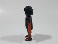 2008 Geobra Playmobil Black Haired Boy Black Bottoms Dark Brown Shirt Brown Laced Sandals 2 7/8" Tall Toy Figure