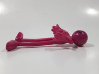 Hot Pink Smiley Face Character 3 3/4" Tall Bendable Rubber Toy Figure