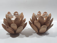 Pine Cone or Opening Flower Wood and Glass Tealight Candle Holder 5" Wide