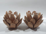 Pine Cone or Opening Flower Wood and Glass Tealight Candle Holder 5" Wide