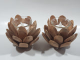 Pine Cone or Opening Flower Wood and Glass Tealight Candle Holder 5" Wide