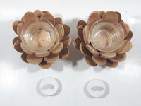 Pine Cone or Opening Flower Wood and Glass Tealight Candle Holder 5" Wide