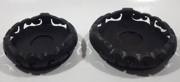 Black Painted Circular Shaped 4" and 4 3/4" Candle Holder Set Made in China