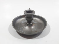 Vintage Pewter or Lead Small 3" Wide Candle Stick Holder with Handle