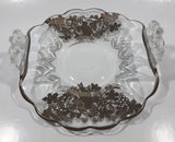 Vintage Leaves Berries and Birds Pattern Silver Overlay 6 1/2" x 7" Wide Glass Candy Serving Dish with Ornate Handles