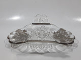 Vintage Leaves Berries and Birds Pattern Silver Overlay 6 1/2" x 7" Wide Glass Candy Serving Dish with Ornate Handles