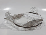 Vintage Leaves Berries and Birds Pattern Silver Overlay 6 1/2" x 7" Wide Glass Candy Serving Dish with Ornate Handles