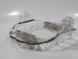 Vintage Leaves Berries and Birds Pattern Silver Overlay 6 1/2" x 7" Wide Glass Candy Serving Dish with Ornate Handles