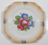 Vintage Victoria Czechoslovakia NU Blue Red Pink Flower Themed 6 1/2" Hand Painted Porcelain Plate