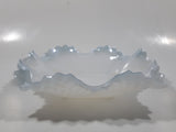 Vintage Indiana Style Sawtooth Edge Scalloped Iridescent Light Blue 7" x 7" Hobnail Milk Glass Candy Dish